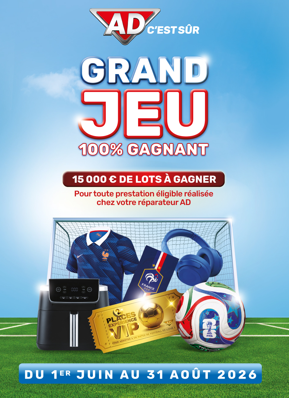 AD, c'est sûr - Grand Jeu 100% gagnant - 15 000 € de lots à gagner pour toute prestation éligible réalisée chez votre réparateur AD