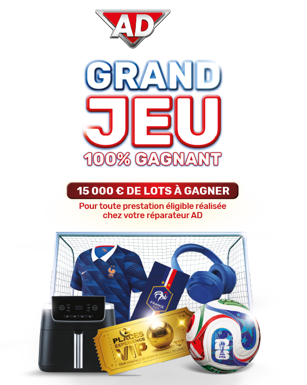 AD, c'est sûr - Grand Jeu 100% gagnant - 15 000 € de lots à gagner pour toute prestation éligible réalisée chez votre réparateur AD